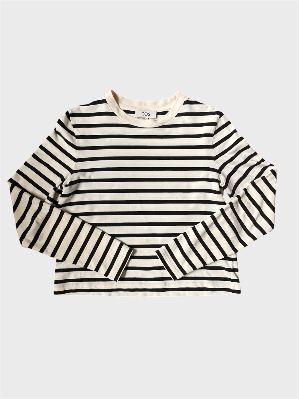 COS Black and Cream Striped Long Sleeve Tee